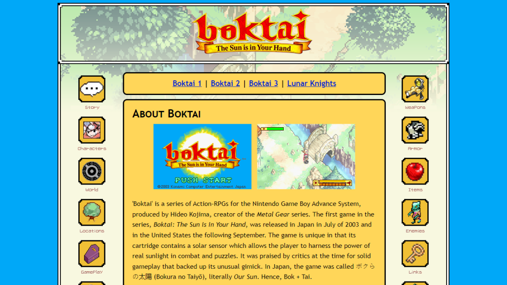The Boktai Database screenshot